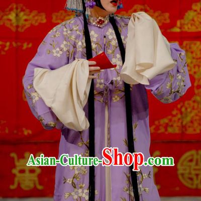 Chinese Beijing Opera Young Female Apparels Costumes and Headdress Chen Sanliang Pa Tang Traditional Peking Opera Hua Tan Purple Dress Diva Li Shuping Garment