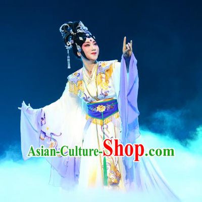 Chinese Beijing Opera Actress Chang E Apparels Costumes and Headpieces Goddess of the Moon Traditional Peking Opera Diva Dress Garment