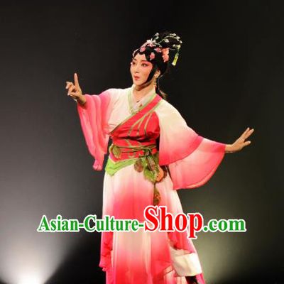 Chinese Beijing Opera Young Beauty Chang E Apparels Costumes and Headpieces Goddess of the Moon Traditional Peking Opera Actress Rosy Dress Garment