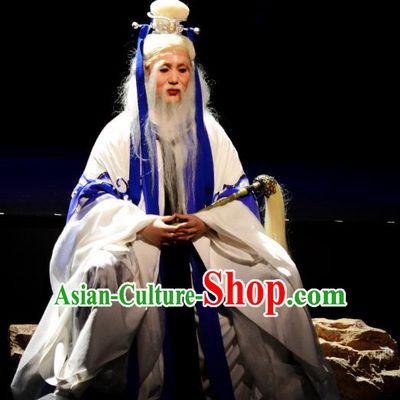 Goddess of the Moon Chinese Peking Opera Elderly Male Garment Costumes and Headwear Beijing Opera Old Immortal Apparels Clothing
