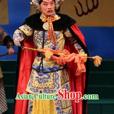 Kangxi Dadi Chinese Peking Opera Wusheng Garment Costumes and Headwear Beijing Opera Qing Dynasty Emperor Apparels Armor Clothing