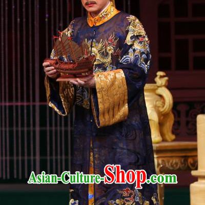 Kangxi Dadi Chinese Peking Opera Informal Garment Costumes and Headwear Beijing Opera Qing Dynasty Emperor Apparels Clothing