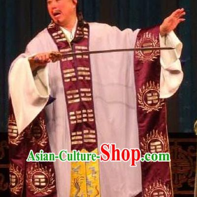 Qing Shi Mountain Chinese Peking Opera Taoist Garment Costumes and Headwear Beijing Opera Elderly Male Wang Banxian Apparels Clothing