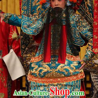 A Honey Trap Chinese Peking Opera Wusheng Kao with Flags Garment Costumes and Headwear Beijing Opera Apparels Martial Man Clothing General Green Armor Suit