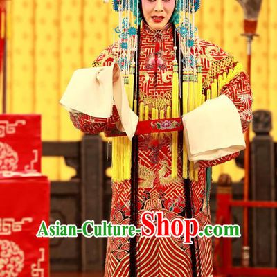 Chinese Beijing Opera Wedding Apparels Costumes and Headdress A Honey Trap Traditional Peking Opera Hua Tan Red Dress Actress Sun Shangxiang Garment
