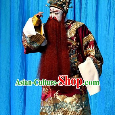 A Honey Trap Chinese Peking Opera King Garment Costumes and Headwear Beijing Opera Apparels Elderly Male Emperor Sun Quan Clothing