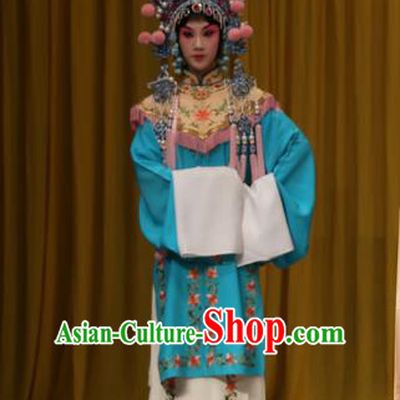 Chinese Beijing Opera Young Lady Apparels Costumes and Headdress A Honey Trap Traditional Peking Opera Xiaodan Dress Court Maid Garment