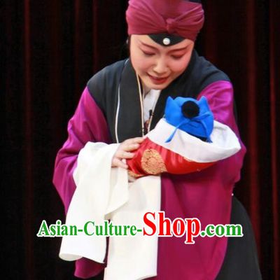 Chinese Beijing Opera Elderly Female Apparels Costumes and Headdress The Mirror of Fortune Traditional Peking Opera Laodan Dress Garment