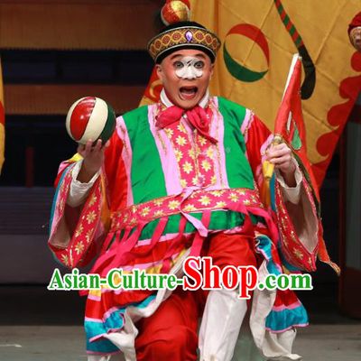 Zhen Guan Flourishing Age Chinese Peking Opera Chou Male Garment Costumes and Headwear Beijing Opera Clown Apparels Clothing