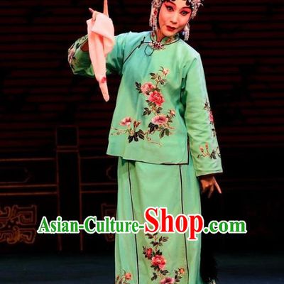 Chinese Beijing Opera Diva Zhou Fengying Apparels Costumes and Headpieces Xin An Yi Traditional Peking Opera Actress Green Dress Hua Tan Garment