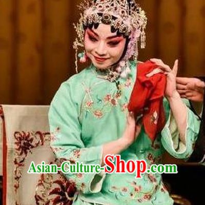 Chinese Beijing Opera Xiaodan Zhou Fengying Apparels Costumes and Headpieces Xin An Yi Traditional Peking Opera Actress Green Dress Garment