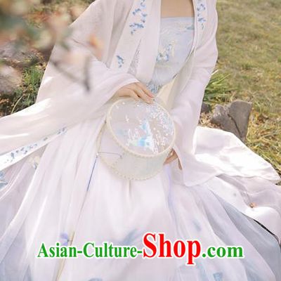 Traditional Chinese Tang Dynasty Noble Lady Historical Costumes Apparels Ancient Lotus Goddess Embroidered Hanfu Dress
