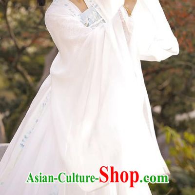 Chinese Traditional Tang Dynasty Royal Princess Apparels Historical Costumes Ancient Court Lady Embroidered White Hanfu Dress for Women