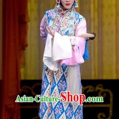 Chinese Beijing Opera Taoist Nun Apparels Actress Costumes and Headdress Escaping From the Temple Traditional Peking Opera Young Lady Dress Garment