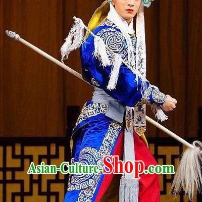 Princess Shuangyang Chinese Peking Opera Wusheng Garment Costumes and Headwear Beijing Opera Apparels Martial Male Blue Clothing