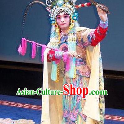 Chinese Beijing Opera Tao Ma Tan Apparels Costumes and Headdress Traditional Peking Opera Blues Princess Shuangyang Dress Martial Female Garment