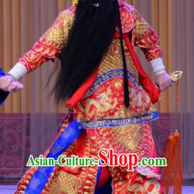 Tears of Wasted Mountain Chinese Peking Opera General Bao Shide Armor Garment Costumes and Headwear Beijing Opera Laosheng Apparels Martial Male Clothing