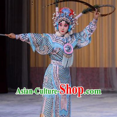 Chinese Beijing Opera Wudan Zhang Yue E Apparels Costumes and Headdress Hong Tao Shan Traditional Peking Opera Martial Female Dress General Garment