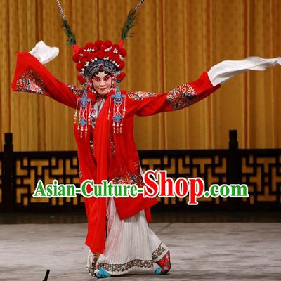 Chinese Beijing Opera Bride Apparels Costumes and Headdress Hongqiao with the Pearl Traditional Peking Opera Hua Tan Red Dress Fairy Ling Bo Garment