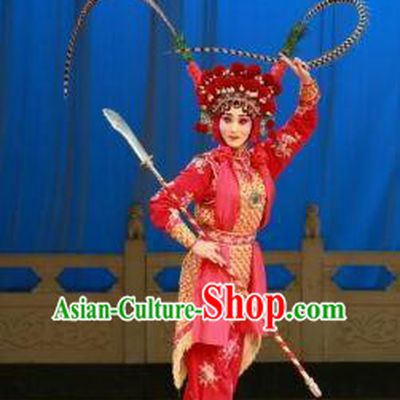 Chinese Beijing Opera Martial Female Armor Apparels Costumes and Headdress Hongqiao with the Pearl Traditional Peking Opera Wudan Dress Garment
