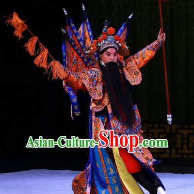 Kirin Pavilion Chinese Peking Opera General Armor Garment Costumes and Headwear Beijing Opera Kao Suit with Flags Apparels Clothing
