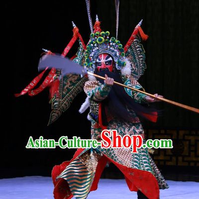 Kirin Pavilion Chinese Peking Opera General Shan Xiongxin Garment Costumes and Headwear Beijing Opera Kao Armor Suit with Flags Apparels Clothing