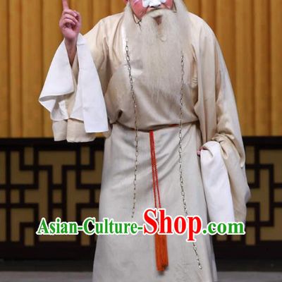 Fa Men Temple Chinese Peking Opera Laosheng Garment Costumes and Headwear Beijing Opera Elderly Male Apparels Constable Liu Gongdao Clothing