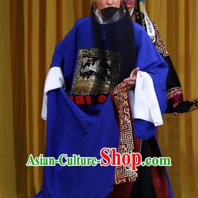 Fa Men Temple Chinese Peking Opera Magistrate Garment Costumes and Headwear Beijing Opera Elderly Male Apparels Official Zhao Lian Clothing