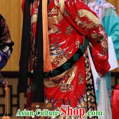 Fa Men Temple Chinese Peking Opera Elderly Male Garment Costumes and Headwear Beijing Opera Official Red Apparels Clothing