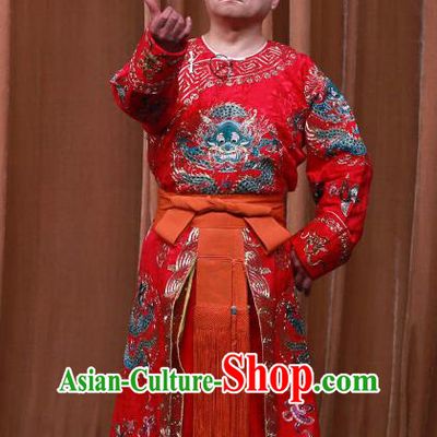 Fa Men Temple Chinese Peking Opera Chou Garment Costumes and Headwear Beijing Opera Clown Red Apparels Clothing