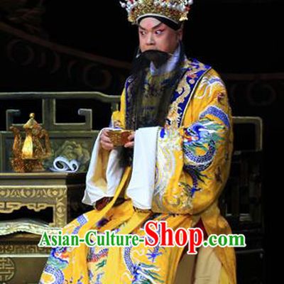 Luo Yang Gong Chinese Peking Opera Elderly Male Garment Costumes and Headwear Beijing Opera Emperor Li Shimin Apparels Monarch Clothing