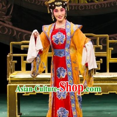 Chinese Beijing Opera Actress Apparels Empress Costumes and Headdress Luo Yang Gong Traditional Peking Opera Diva Queen Zhangsun Dress Garment