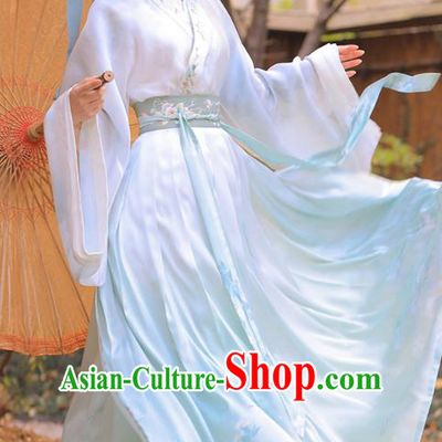 Chinese Traditional Jin Dynasty Royal Princess Historical Costumes Ancient Noble Lady Embroidered Hanfu Dress Apparels Complete Set