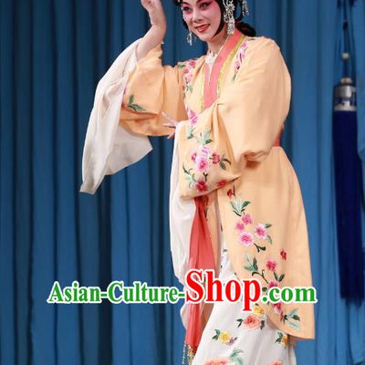Chinese Beijing Opera Hua Tan Yan Xijiao Apparels Costumes and Headdress Wu Long Yuan Traditional Peking Opera Actress Dress Young Female Garment