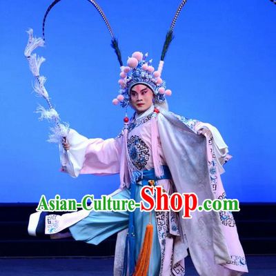Ba Da Chui Chinese Peking Opera Takefu Garment Costumes and Headwear Beijing Opera Young Male Apparels General Lu Wenlong Clothing