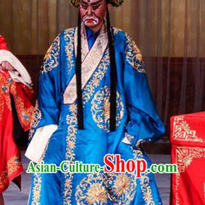 Stealing Silver Pot Chinese Peking Opera Wusheng Garment Costumes and Headwear Beijing Opera Takefu Apparels Martial Male Blue Clothing