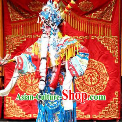 Chinese Beijing Opera Blues Apparels Costumes and Headdress Bai Hua Zeng Jian Traditional Peking Opera Hua Tan Dress Actress Princess Garment