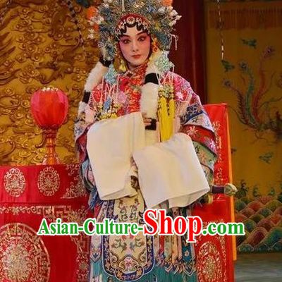 Chinese Beijing Opera Princess Apparels Costumes and Headdress Bai Hua Zeng Jian Traditional Peking Opera Martial Female Dress Hua Tan Garment