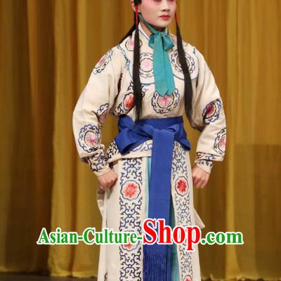 Tun Wu Hen Chinese Peking Opera Young Male Garment Costumes and Headwear Beijing Opera Martial Man Apparels Takefu White Clothing