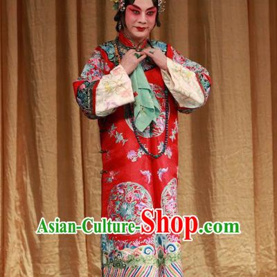 Chinese Beijing Opera Young Female Apparels Qing Dynasty Costumes and Headdress Mei Yu Pei Traditional Peking Opera Diva Red Dress Actress Han Cuizhu Garment