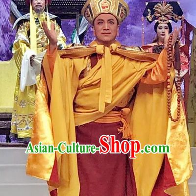 Sixth Panchen Chinese Bangzi Opera Monk Apparels Costumes and Headpieces Traditional Hebei Clapper Opera Young Male Garment Cassock Clothing