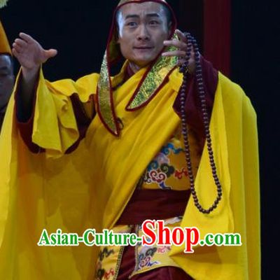 Sixth Panchen Chinese Bangzi Opera Lama Apparels Costumes and Headpieces Traditional Hebei Clapper Opera Tibetan Monk Garment Clothing