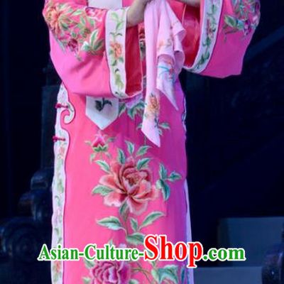 Chinese Hebei Clapper Opera Qing Dynasty Princess Garment Costumes and Headdress Sixth Panchen Traditional Bangzi Opera Young Female Pink Dress Apparels