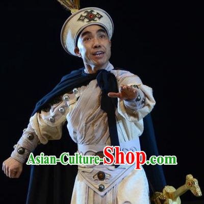 Sixth Panchen Chinese Bangzi Opera King Apparels Costumes and Headpieces Traditional Hebei Clapper Opera Young Male Garment Lord A Sa Clothing