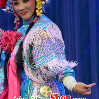 Chinese Jin Opera Martial Female Garment Costumes and Headdress Li Hua Return Tang Traditional Shanxi Opera Wudan Dress Woman Soldier Tie Zhen Apparels