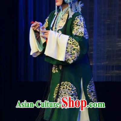Chinese Jin Opera Hua Tan Garment Costumes and Headdress Tao Jin An Traditional Shanxi Opera Young Female Green Dress Actress Apparels