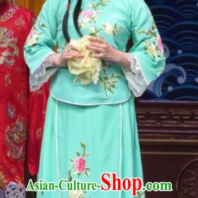 Chinese Hebei Clapper Opera Hua Tan Han Yujie Garment Costumes and Headdress The Story of Jade Bracelet Traditional Bangzi Opera Actress Green Dress Diva Apparels
