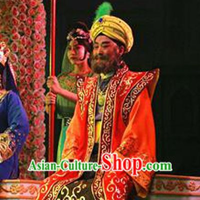The Legend of Tenjiku Chinese Bangzi Opera Lord Apparels Costumes and Headpieces Traditional Hebei Clapper Opera Elderly Male Garment King Clothing