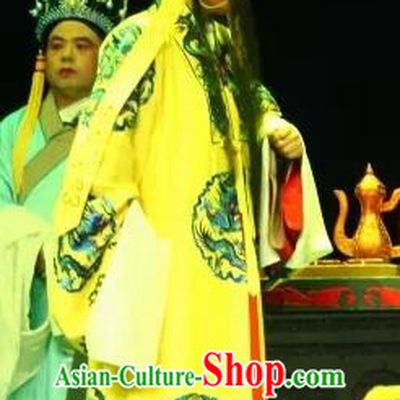 Chinese Bangzi Opera Monarch Apparels Costumes and Headpieces Traditional Hebei Clapper Opera Elderly Male Garment Emperor Liu Heng Clothing
