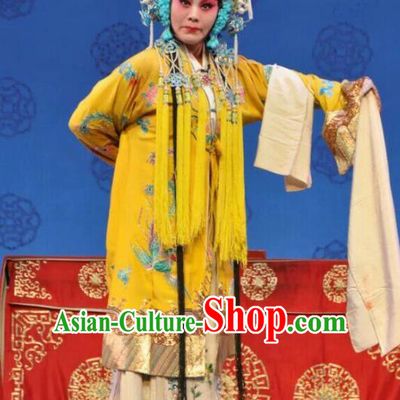 Chinese Shanxi Clapper Opera Princess Yin Ping Garment Costumes and Headdress Jin Shui Bridge Traditional Bangzi Opera Hua Tan Dress Apparels